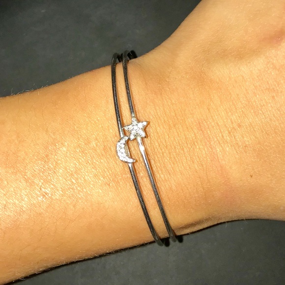 Jewelry - Melee Diamond Silver Moon & Star Bangle Bracelets